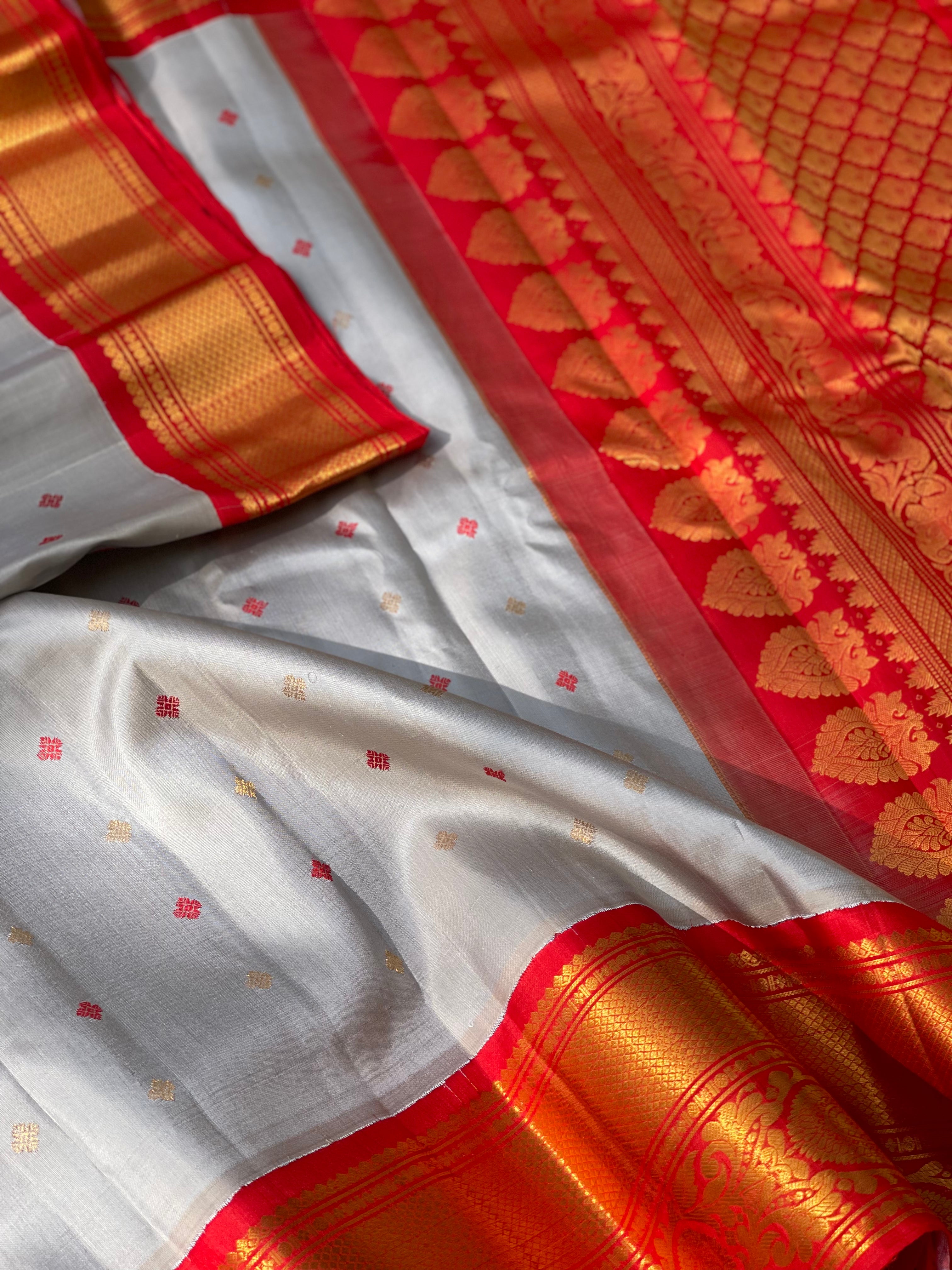 Gadwal Silk saree with Meenakari work Kanchivaram turning border