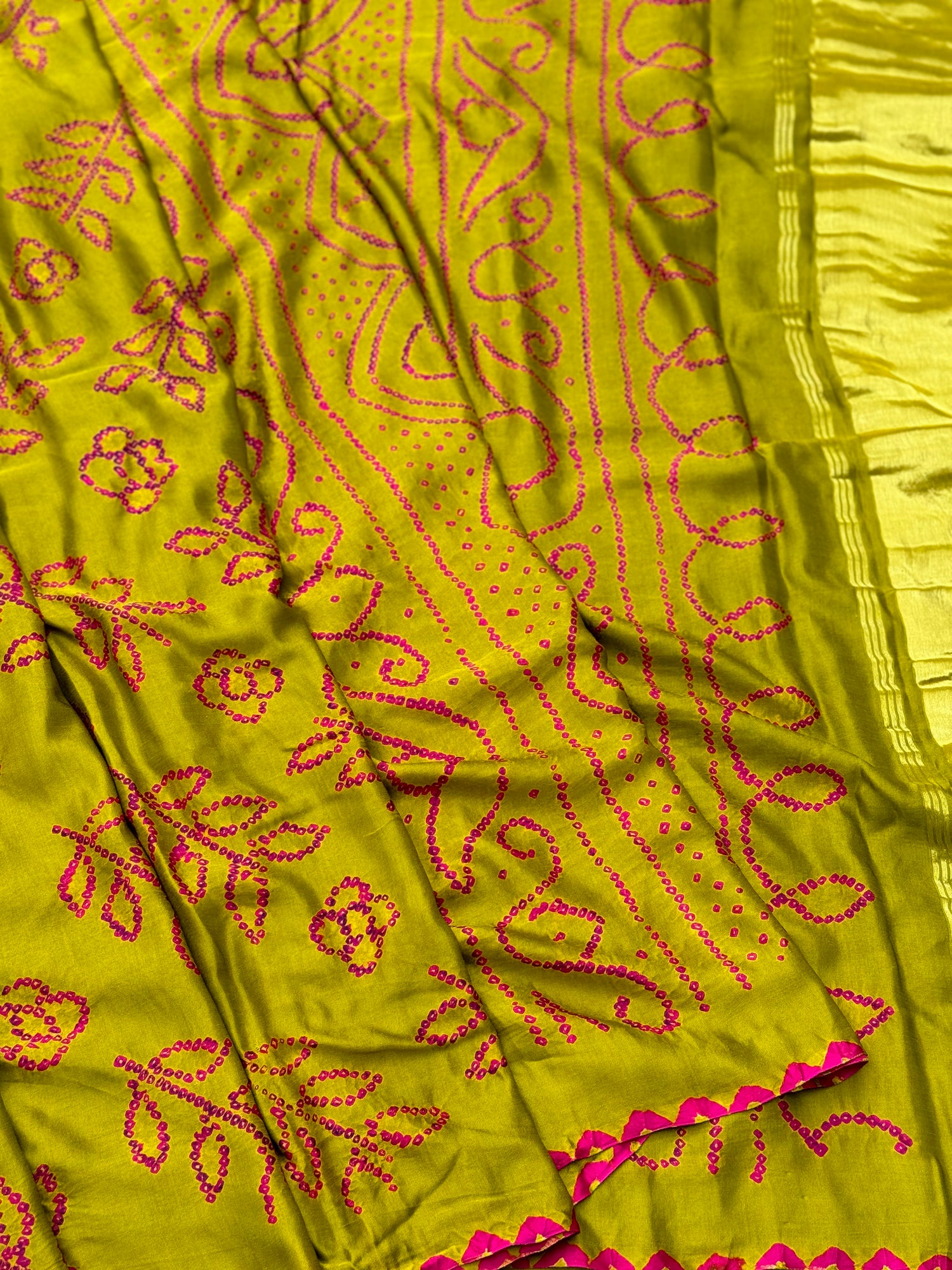 Tie And Dye Hand Knotted Rai Bandhej Gajji Silk Saree