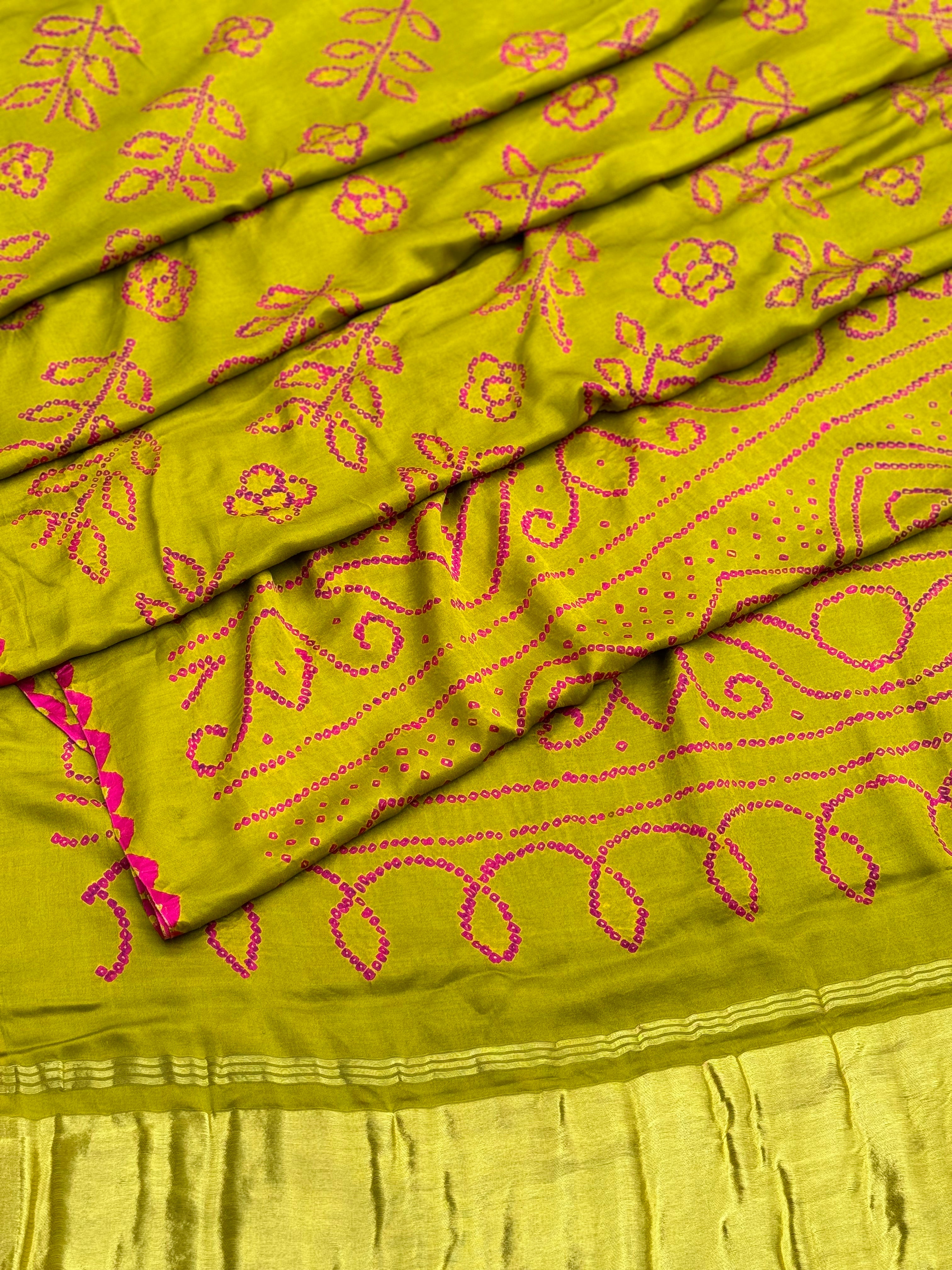 Tie And Dye Hand Knotted Rai Bandhej Gajji Silk Saree