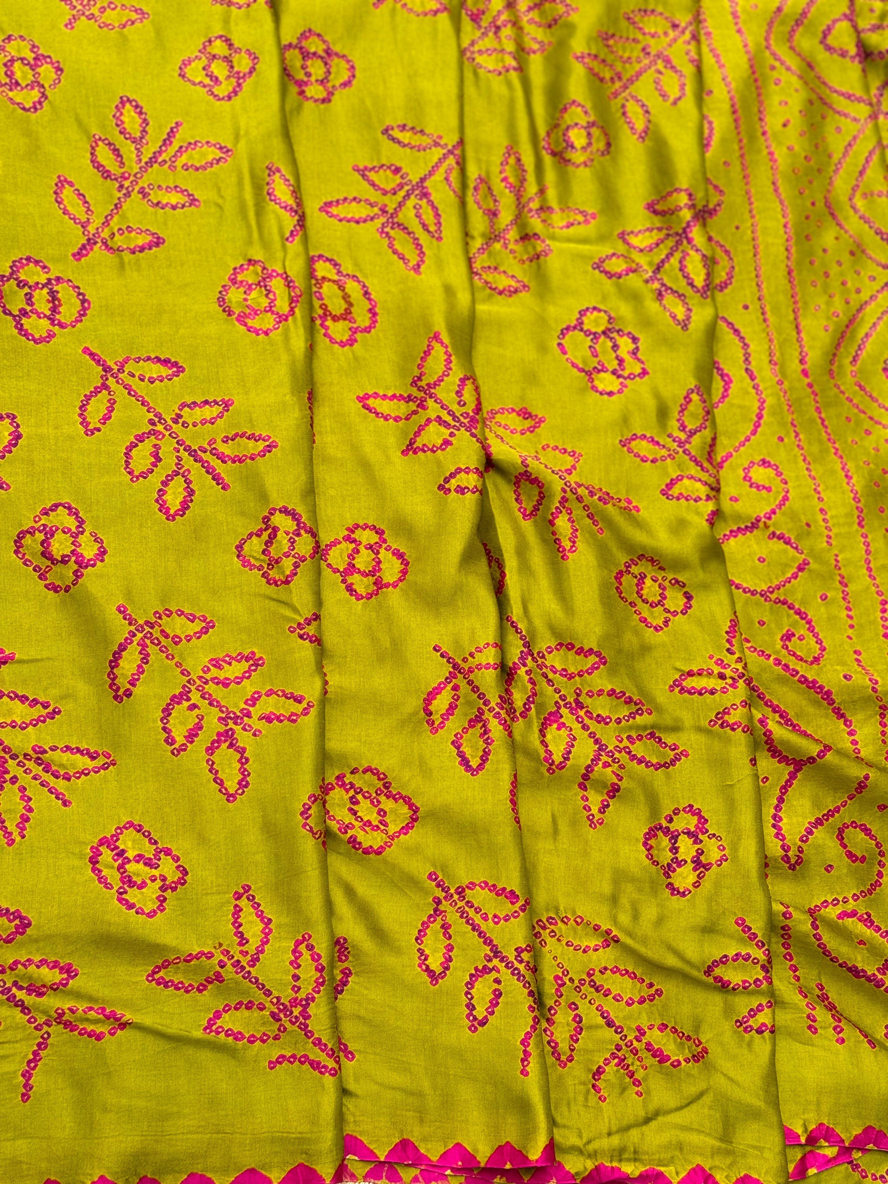 Tie And Dye Hand Knotted Rai Bandhej Gajji Silk Saree