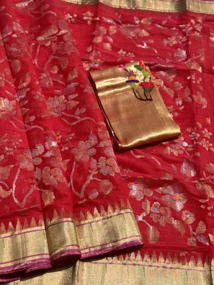 Exclusive Masterpiece - All Over full jaal weave ponduru Khadhi Jamdani saree with muniya tissue border