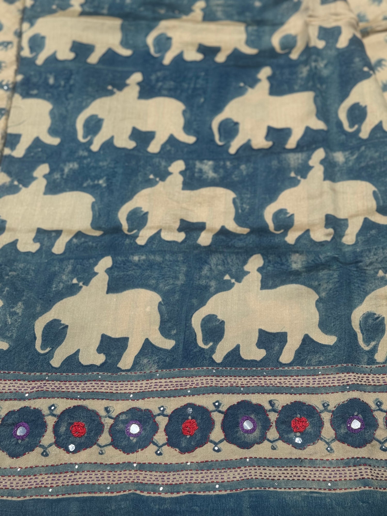 FUSION THARAGAI- Natural dyed ajrakh printed mulberry silk SAREE with mukesh badla work