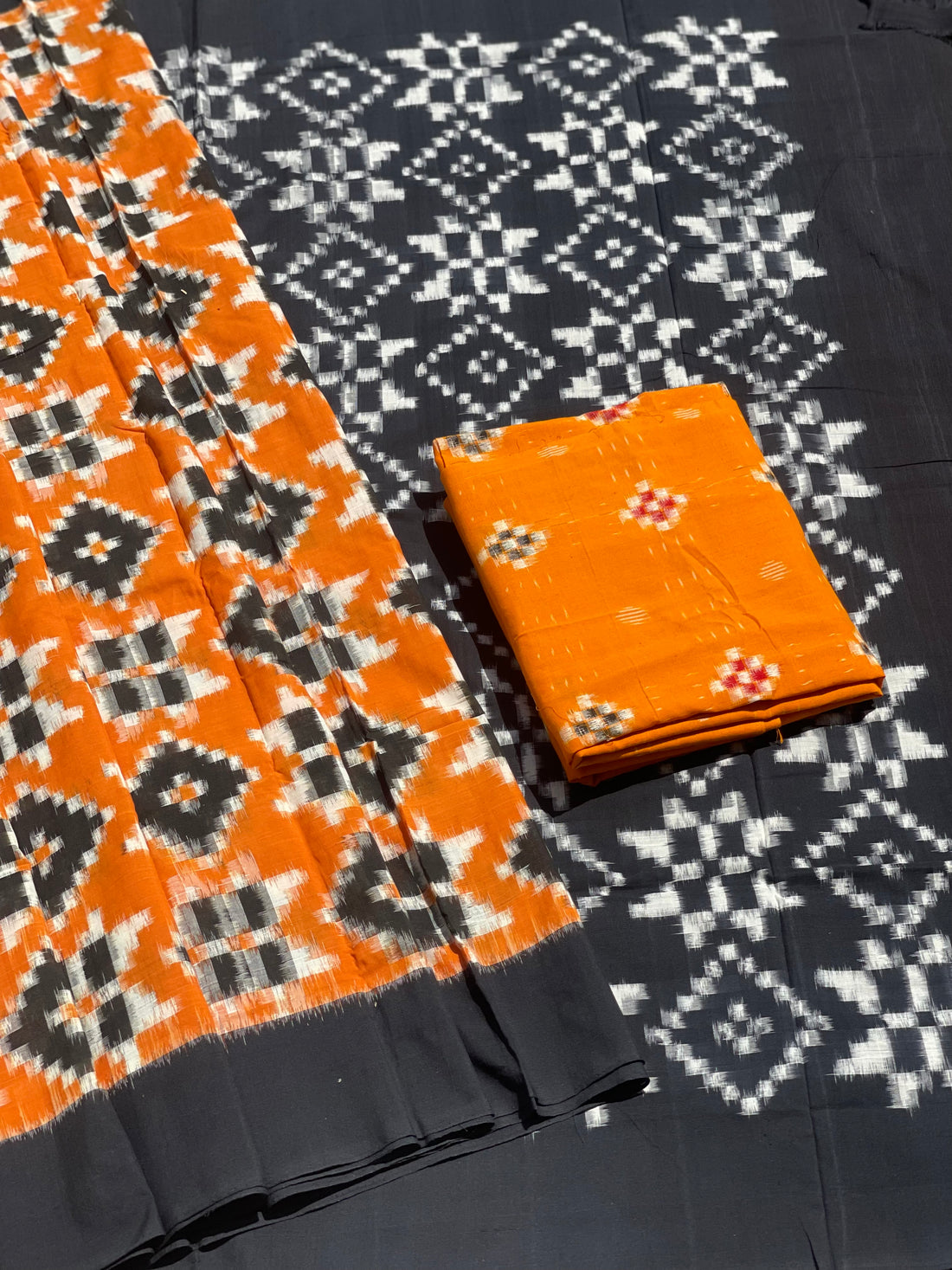 Telia Rumal Inspired cotton double Ikkat saree in yellow and black