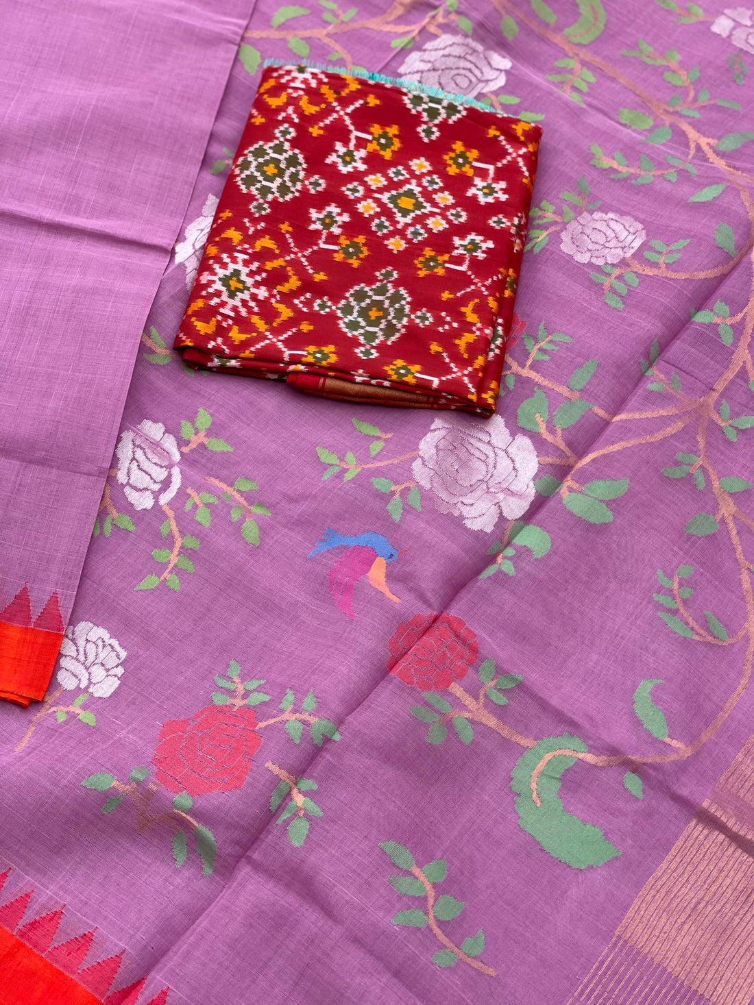 Ponduru Handspun Khadi Cotton Saree Jamdani Weave On Pallu