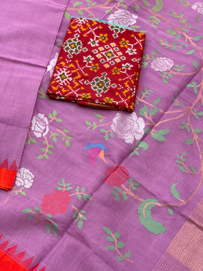 Ponduru Handspun Khadi Cotton Saree Jamdani Weave On Pallu