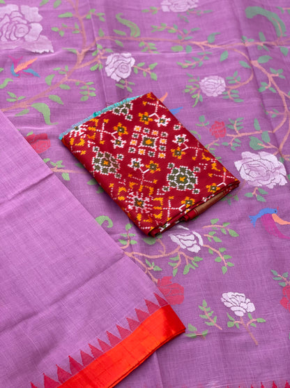 Ponduru Handspun Khadi Cotton Saree Jamdani Weave On Pallu