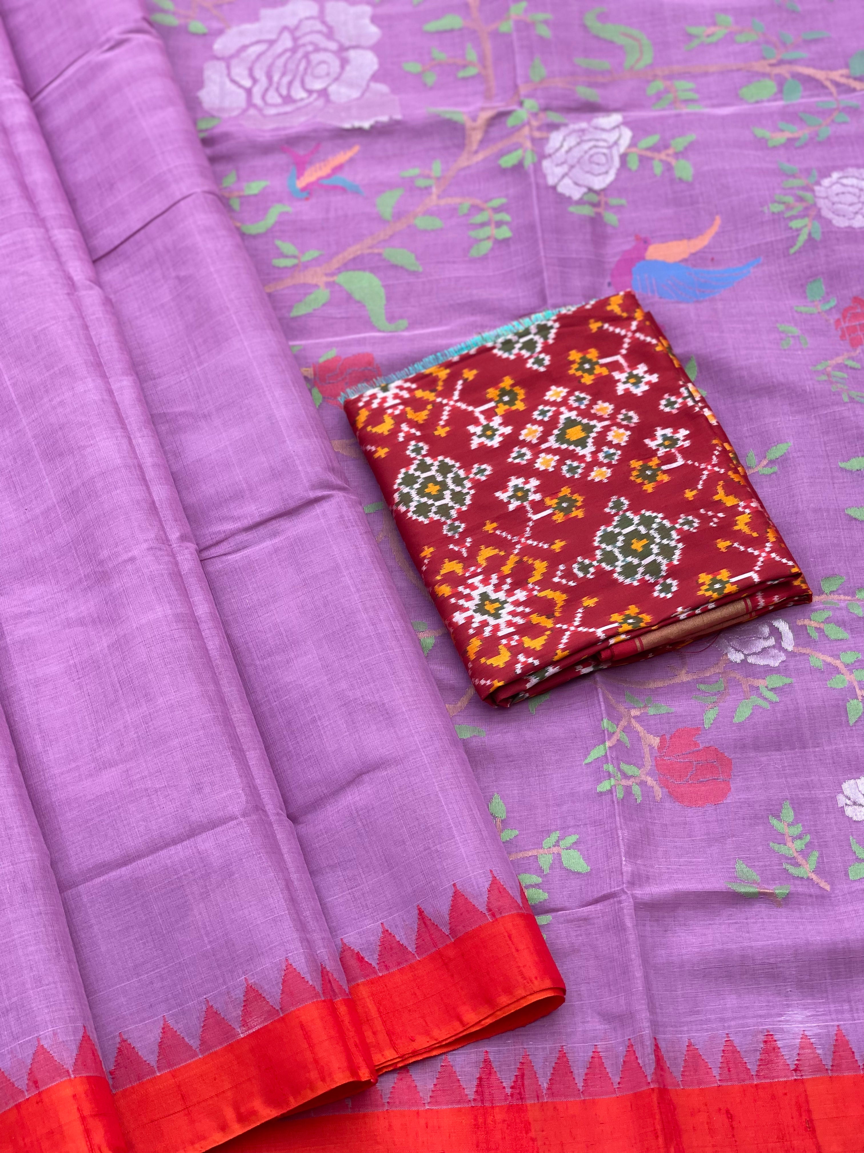 Ponduru Handspun Khadi Cotton Saree Jamdani Weave On Pallu