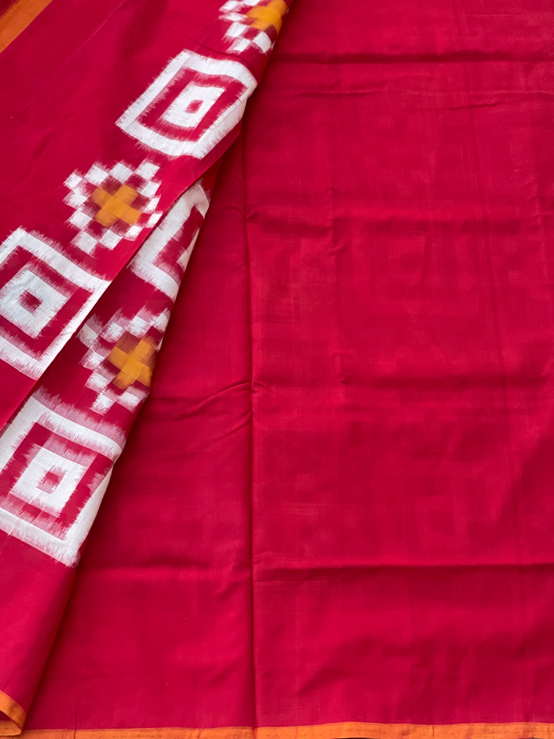 A Contemporary double Ikkat Telia Rumal cotton saree with 2 motifs