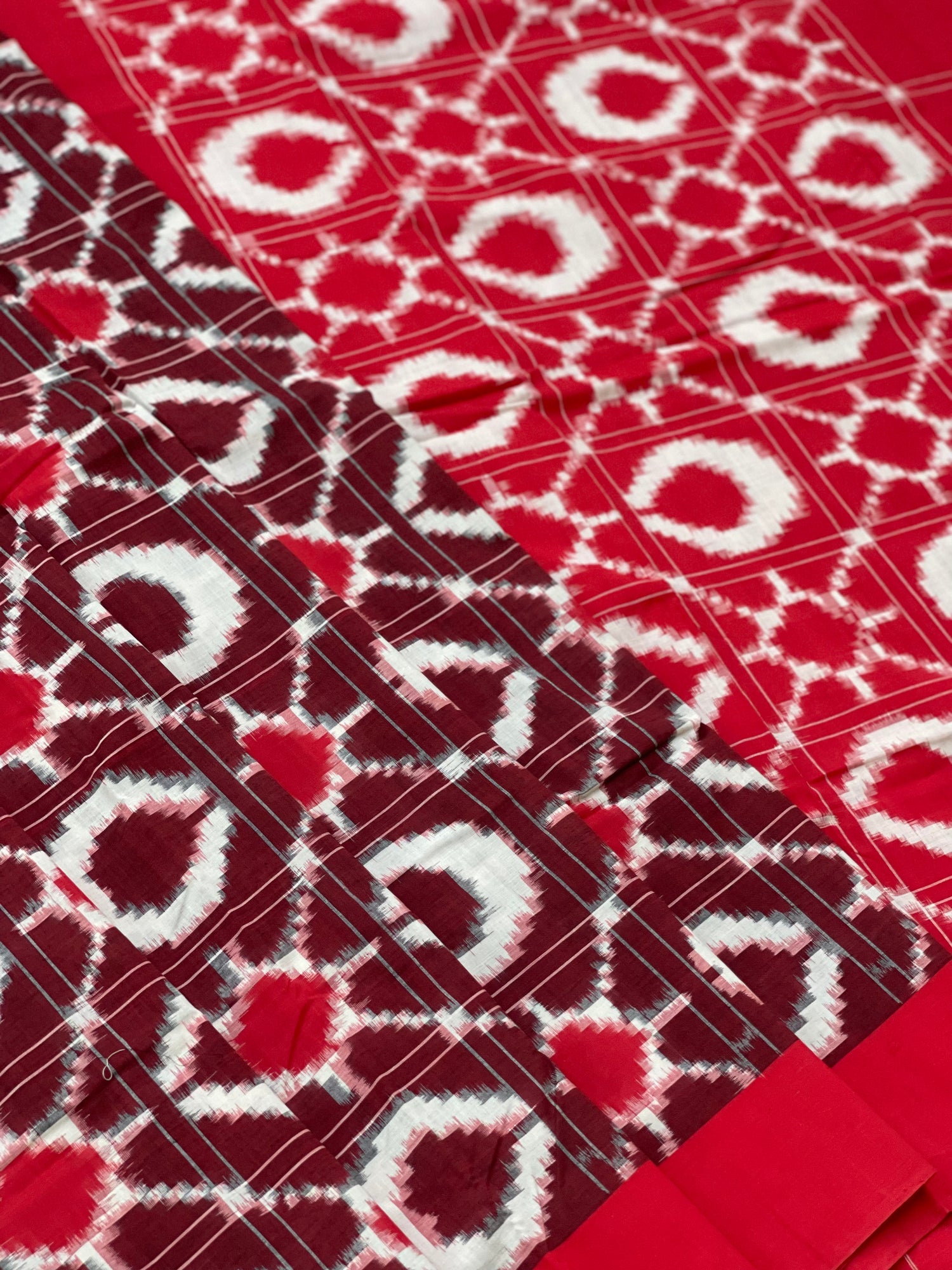 A traditional style Telia Rumal double ikkat cotton saree, with sun mo ...