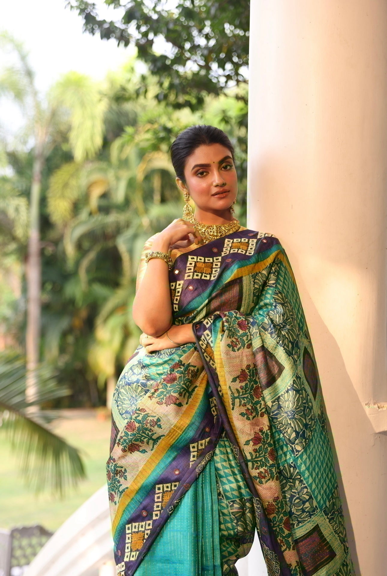 Reserved for chaye - Exquisite Bagh hand block prints with phulkari handembroidery on zari tussar silk
