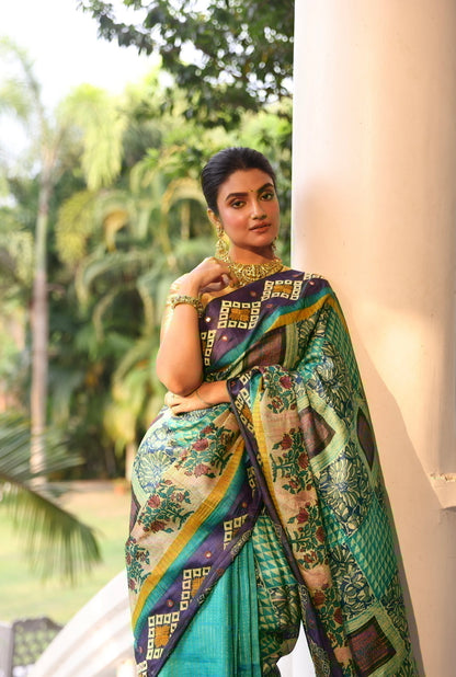 Reserved for chaye - Exquisite Bagh hand block prints with phulkari handembroidery on zari tussar silk