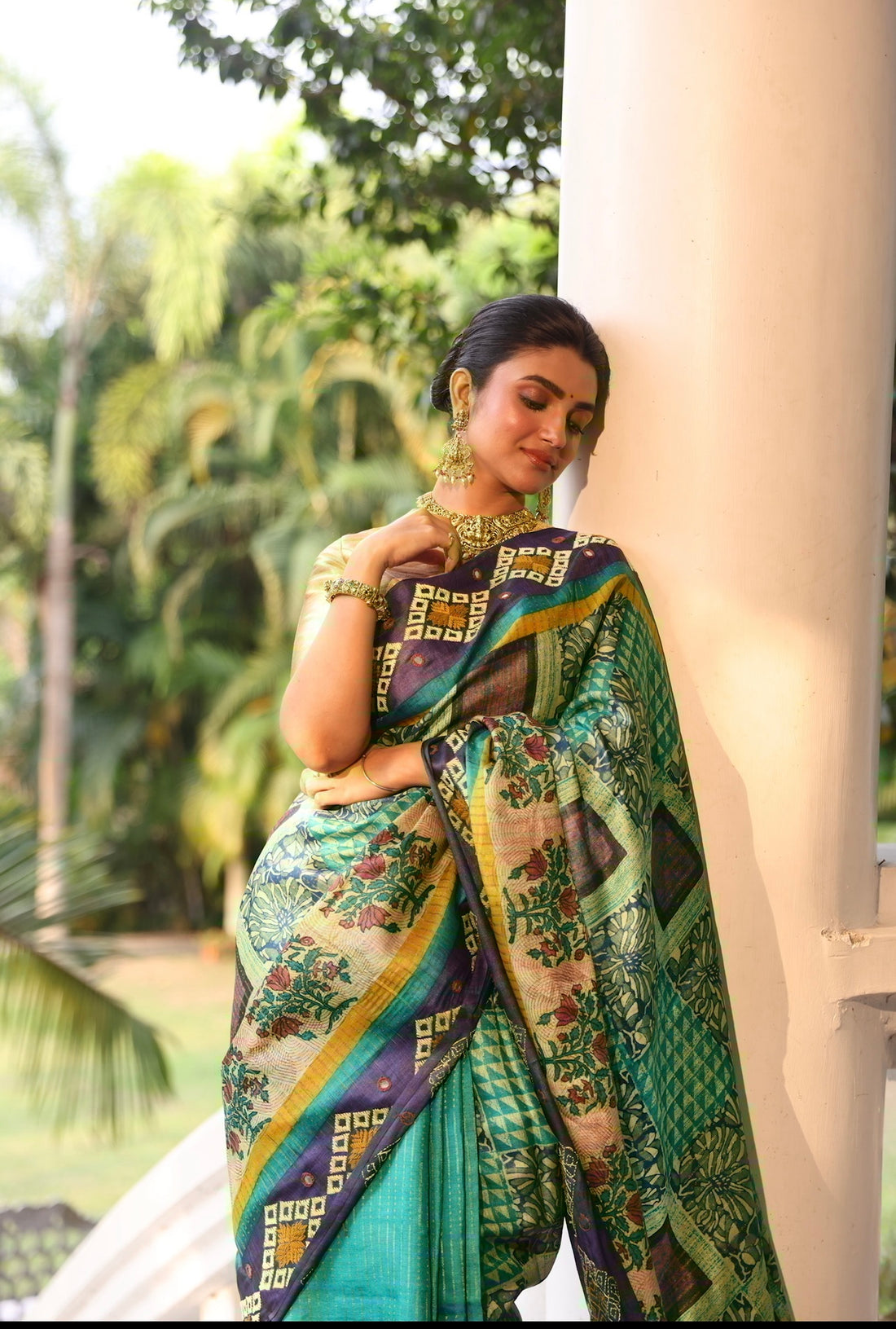 Reserved for chaye - Exquisite Bagh hand block prints with phulkari handembroidery on zari tussar silk