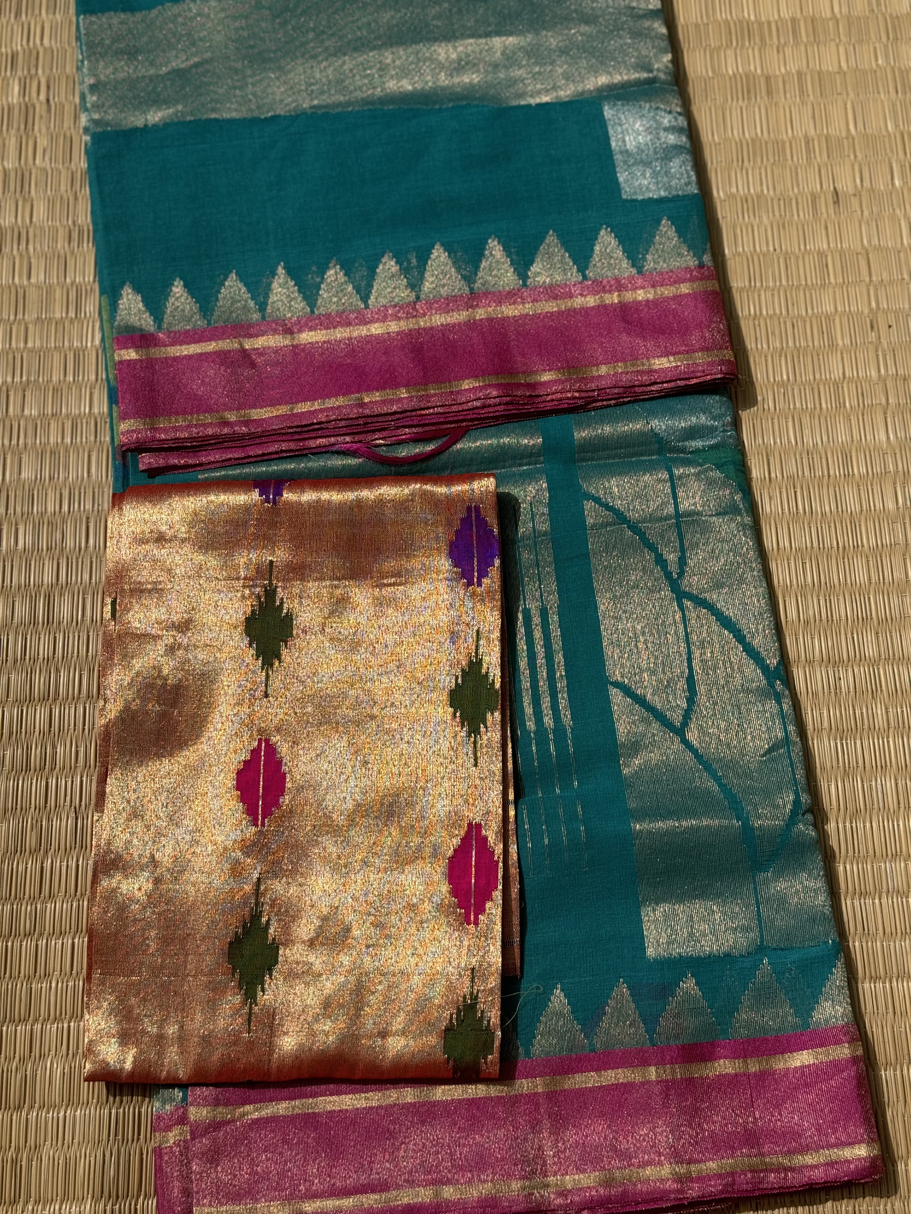 Designer Exclusive Jaal weave jamdani ponduru khadi cotton peacock teal saree