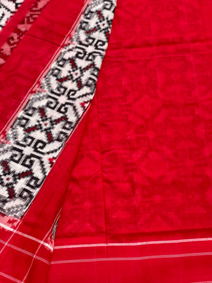 Red and White Double Ikkat cotton Telia Rumal Saree