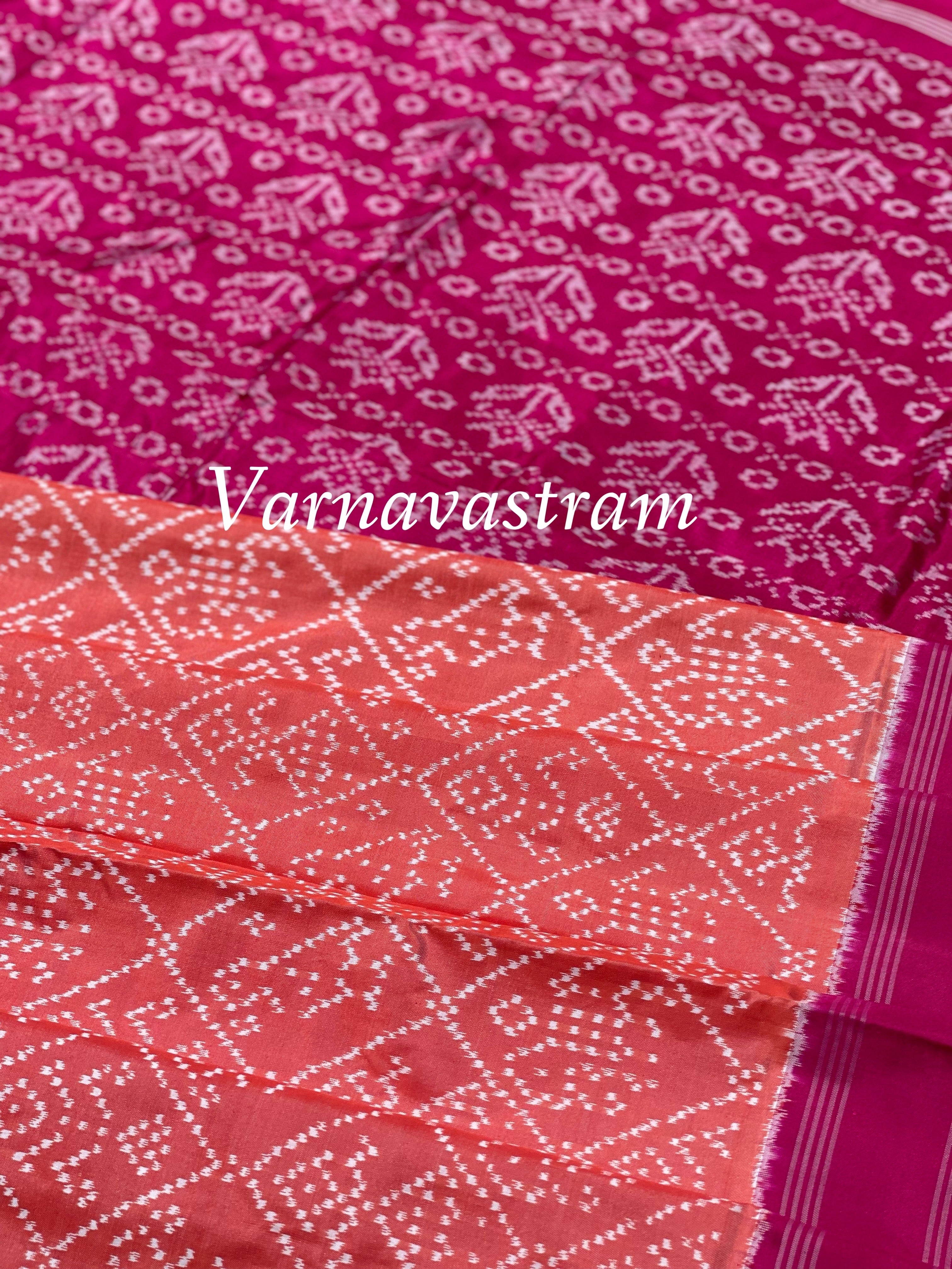 Contemporary Silk Ikkat With Bandhej Inspired Design Saree