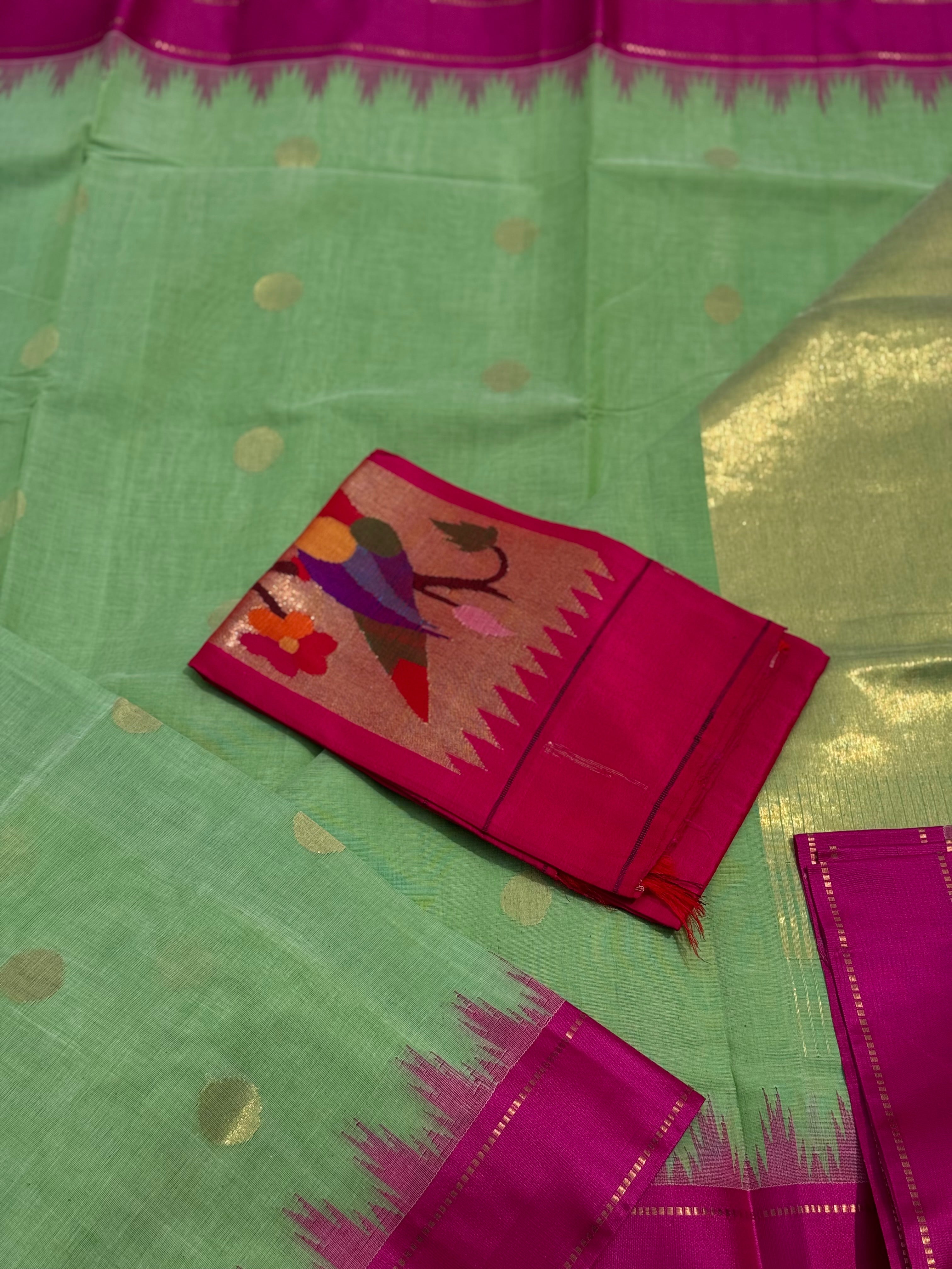 Handspun and handwoven ponduru Khadhi jamdani cotton saree