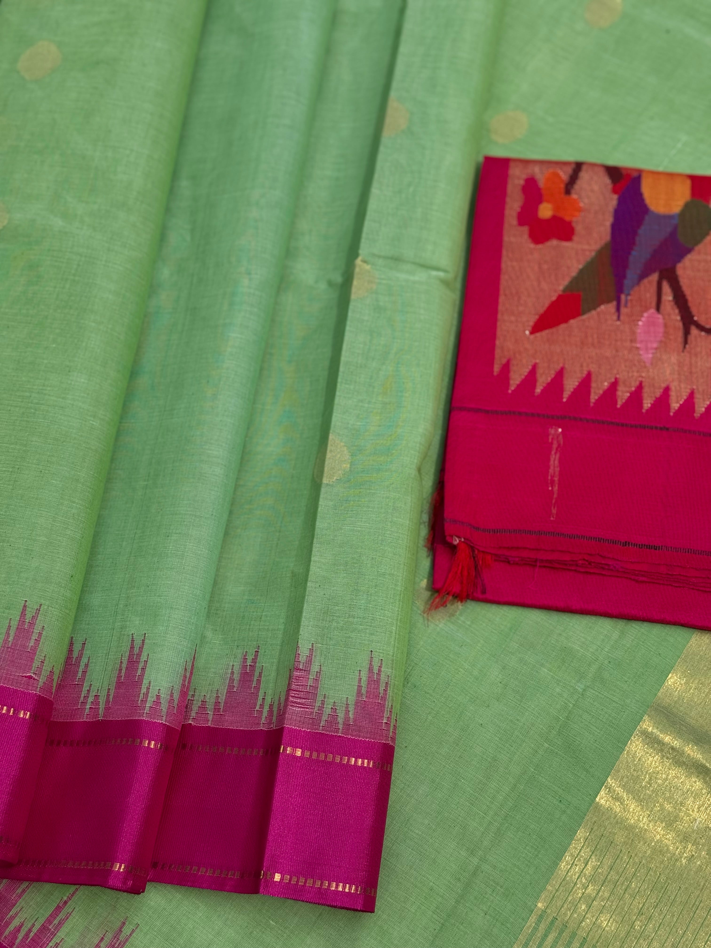 Handspun and handwoven ponduru Khadhi jamdani cotton saree