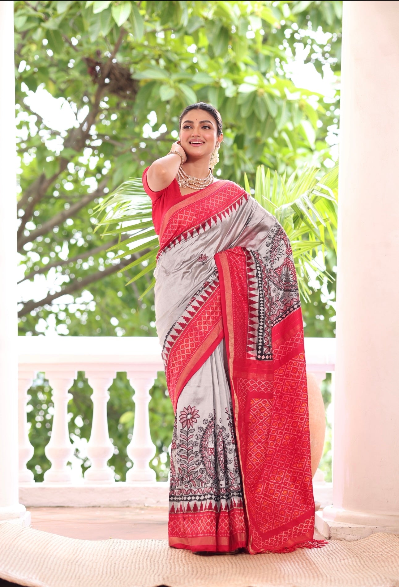 Payment link - Handmade Madhubani folkart Handpainted on tie dyed ikkat woven silk saree