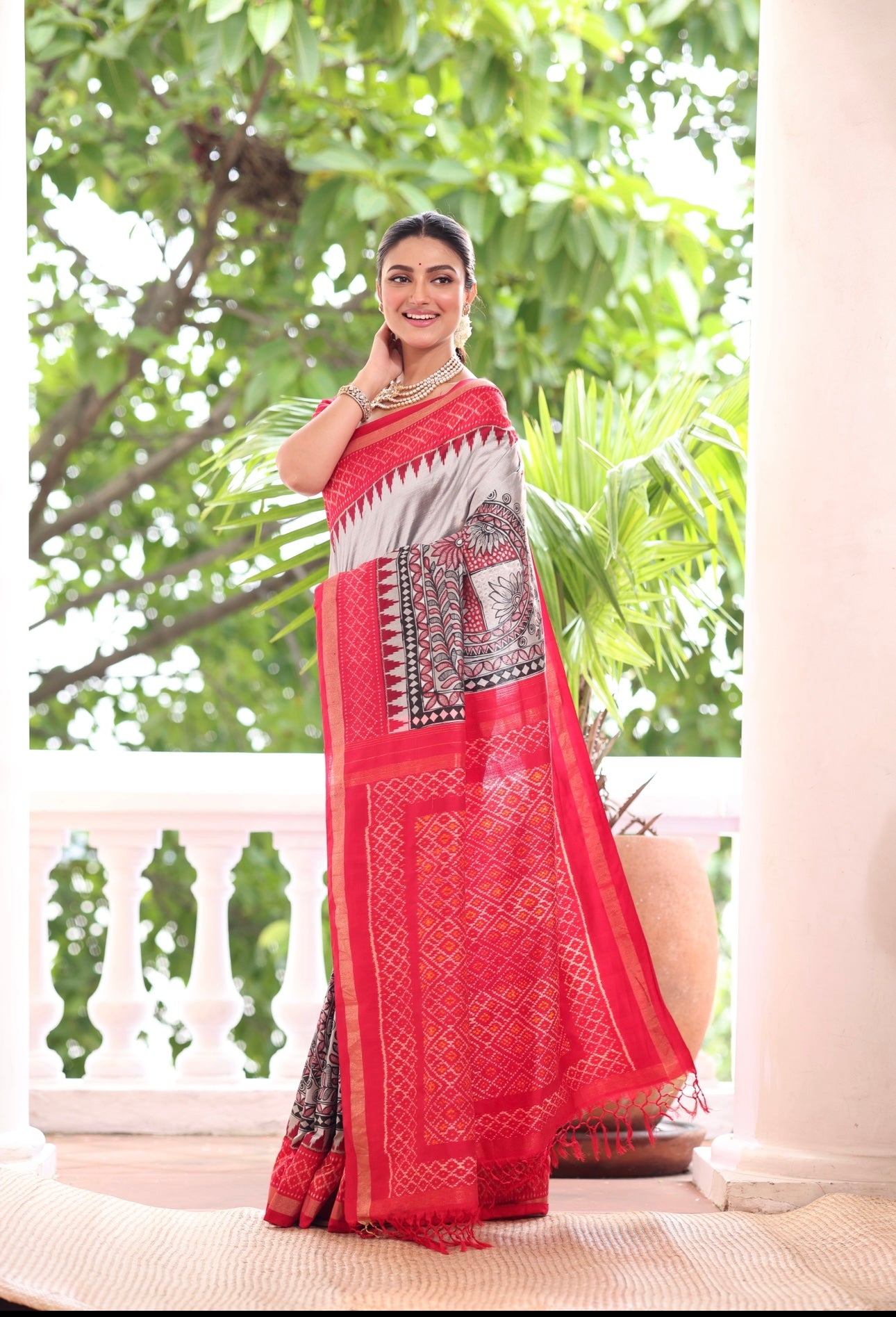 Payment link - Handmade Madhubani folkart Handpainted on tie dyed ikkat woven silk saree