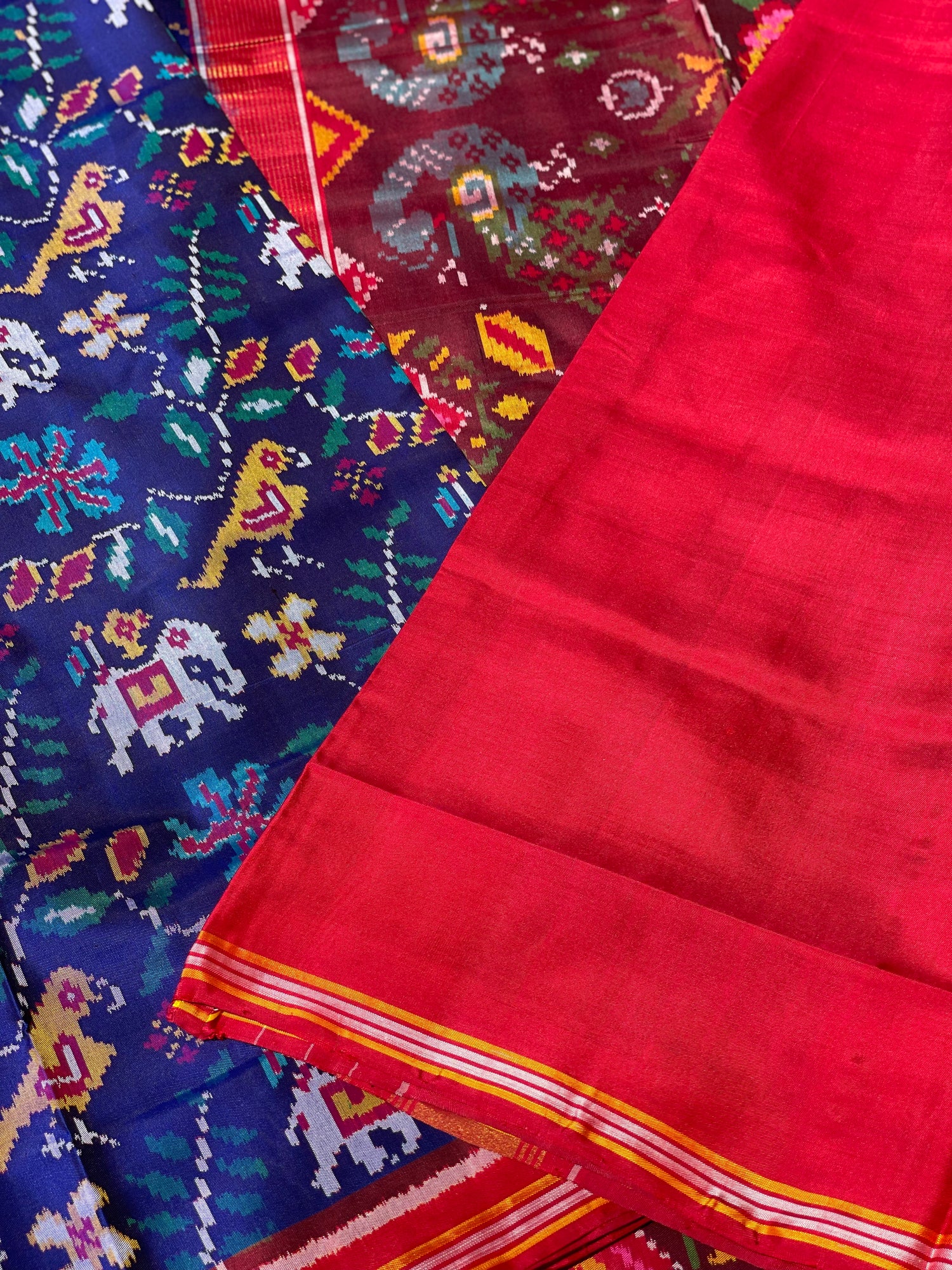 Deep Royal blue Rajkot semi double ikkat Patola silk saree