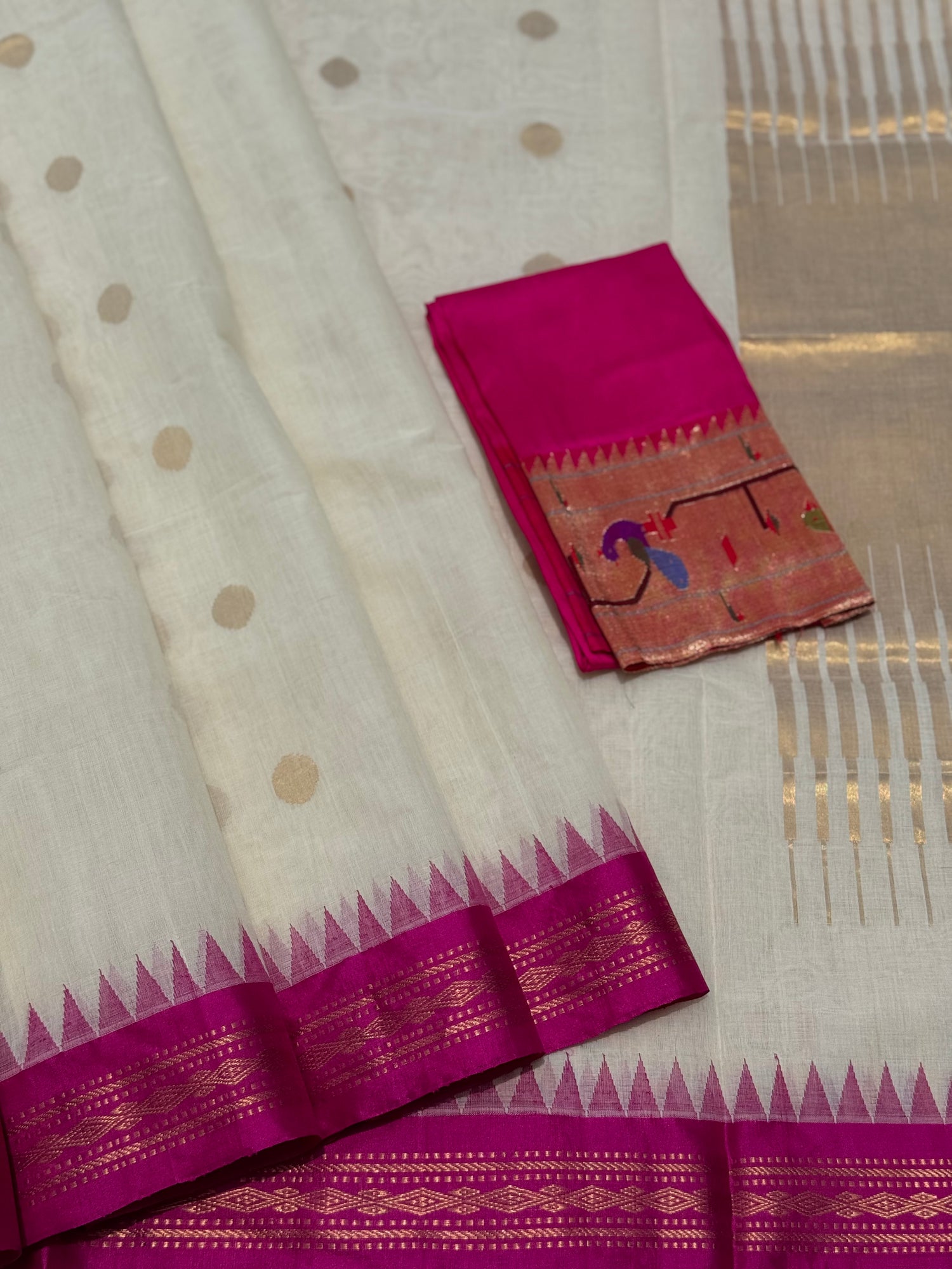 Handspun and handwoven ponduru Khadhi jamdani cotton saree