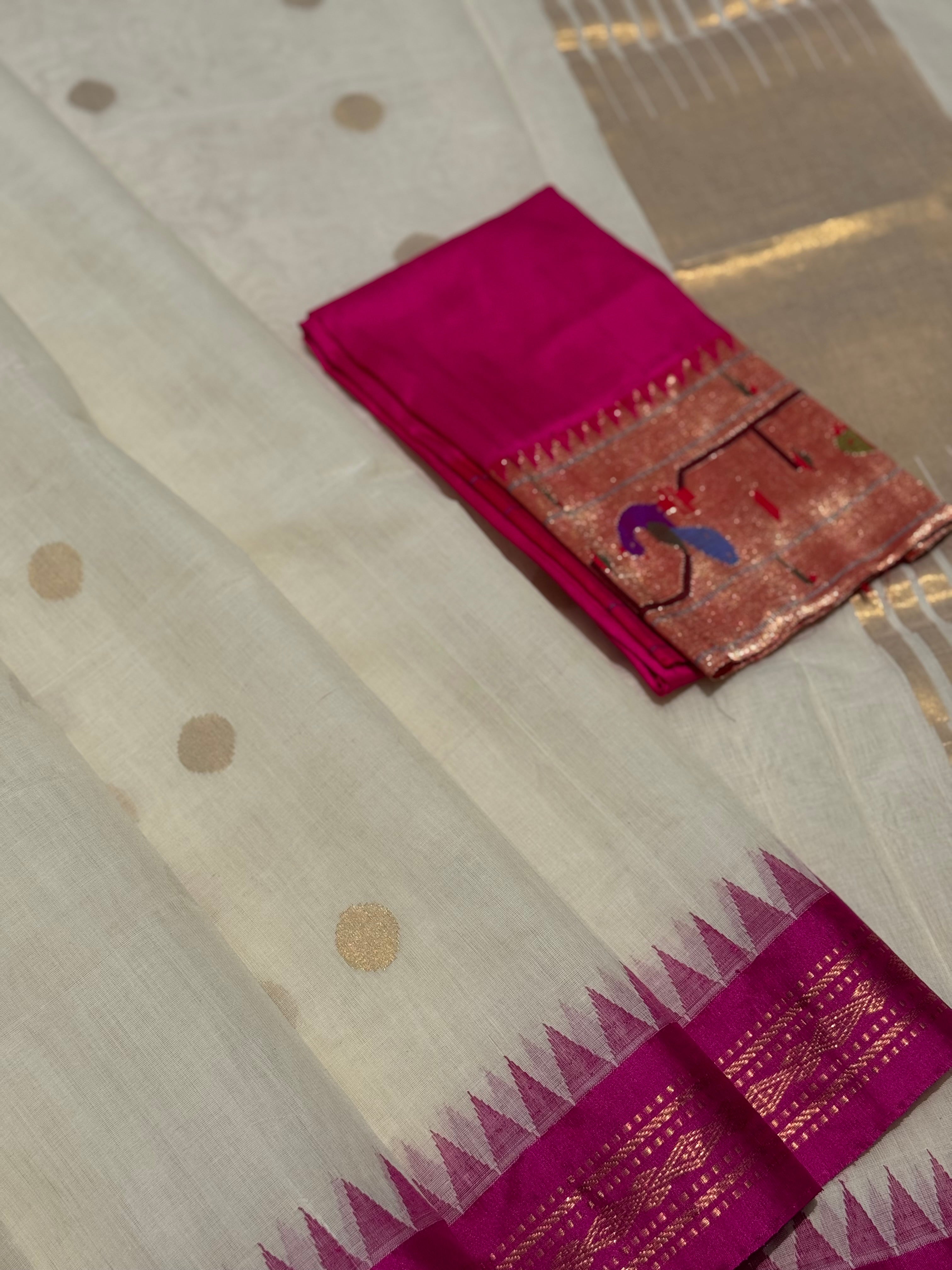 Handspun and handwoven ponduru Khadhi jamdani cotton saree