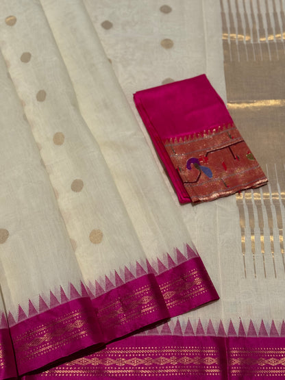 Handspun and handwoven ponduru Khadhi jamdani cotton saree