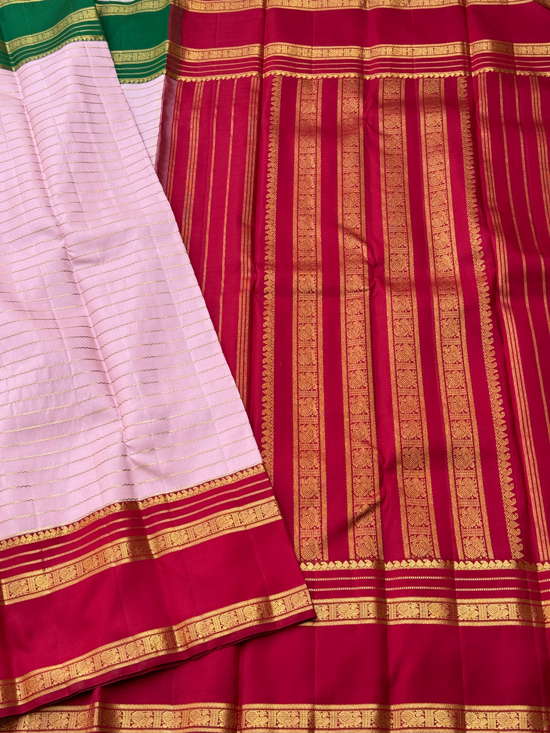 A stunner peony pink neli veldhari in zari and korvai with ganga jamuna border kanchivaram silk SAREE