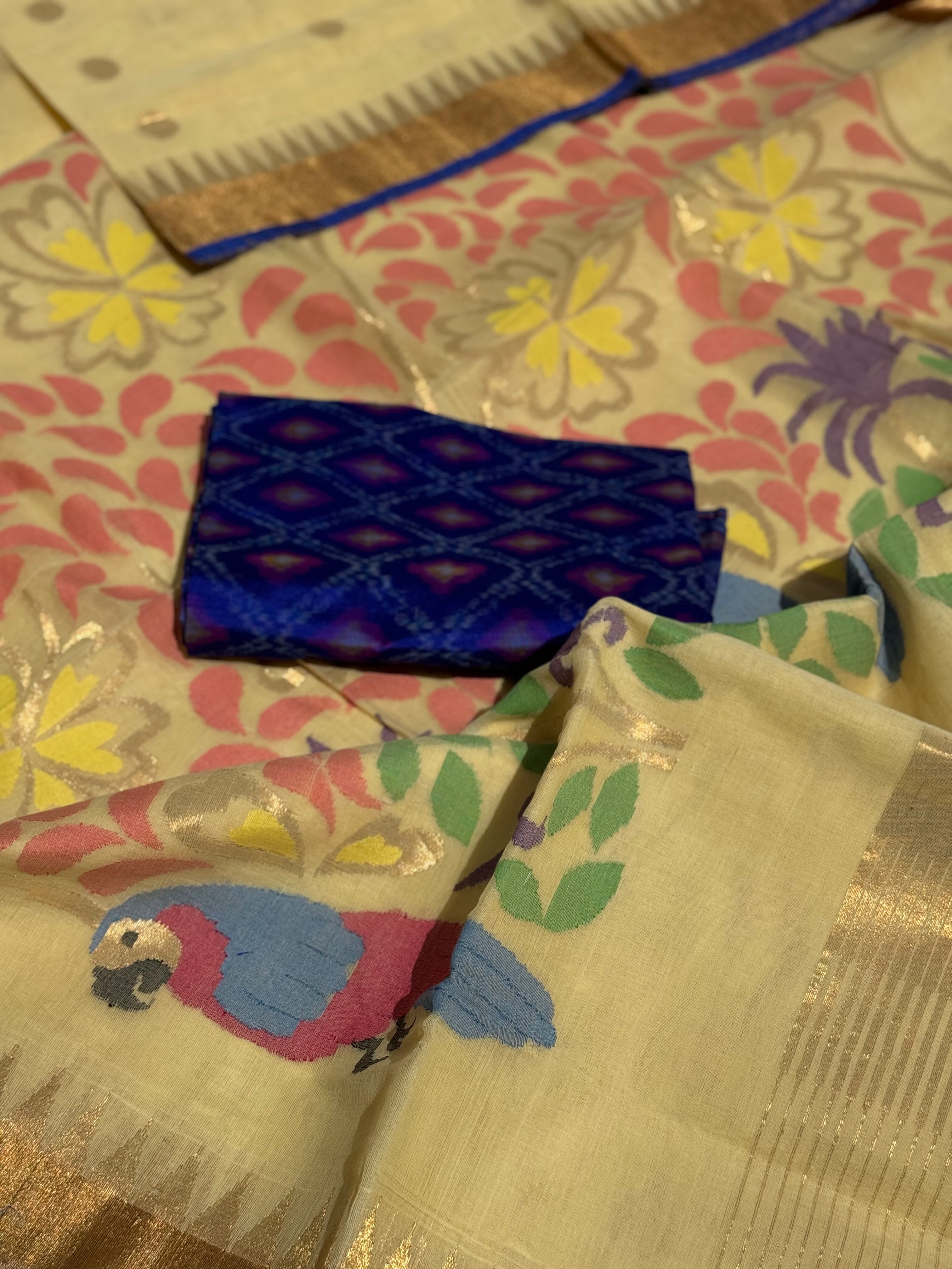 A gorgeous handspun ponduru Khadhi jamdani cotton saree