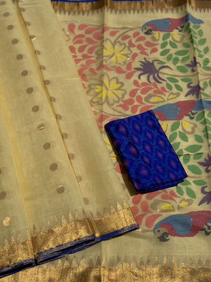A gorgeous handspun ponduru Khadhi jamdani cotton saree