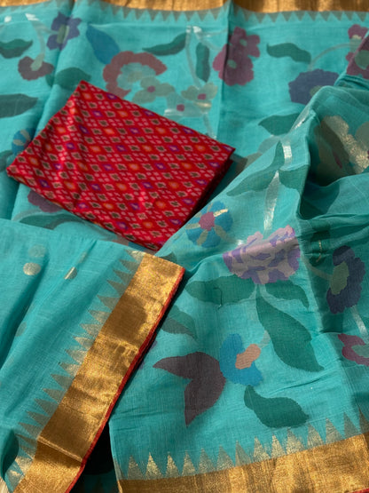 A gorgeous seafoam green shade handspun ponduru Khadhi jamdani cotton saree