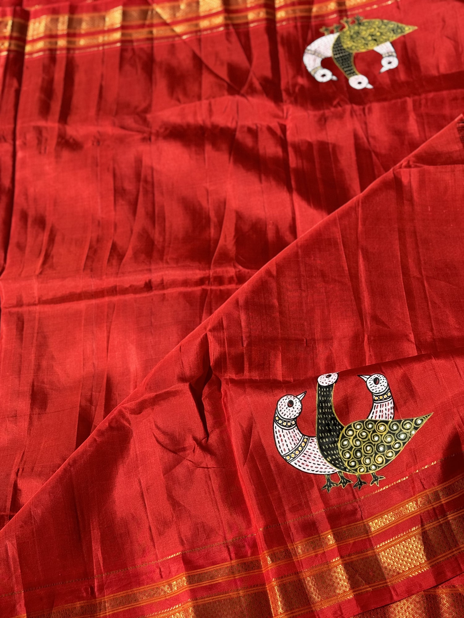 FUSION THARAGAI- GOND ART PAINTING ON ILKAL SILK SAREE