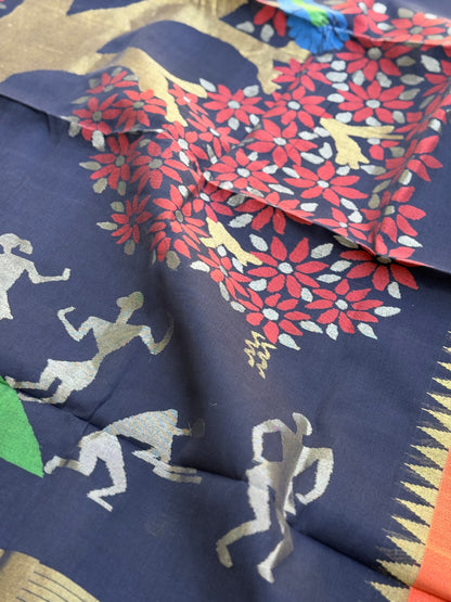 Handspun Ponduru cotton saree pallu full jaal jamdani  saree
