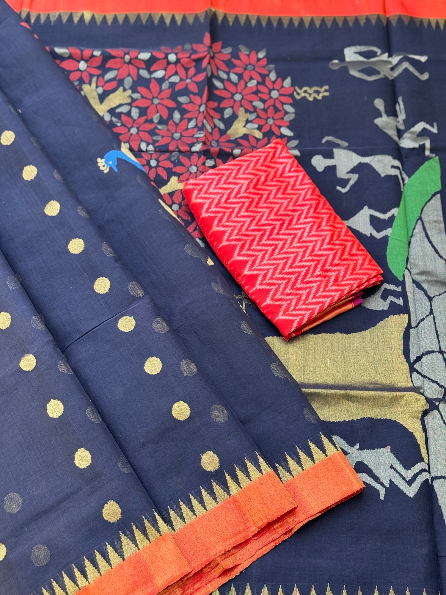Handspun Ponduru cotton saree pallu full jaal jamdani  saree