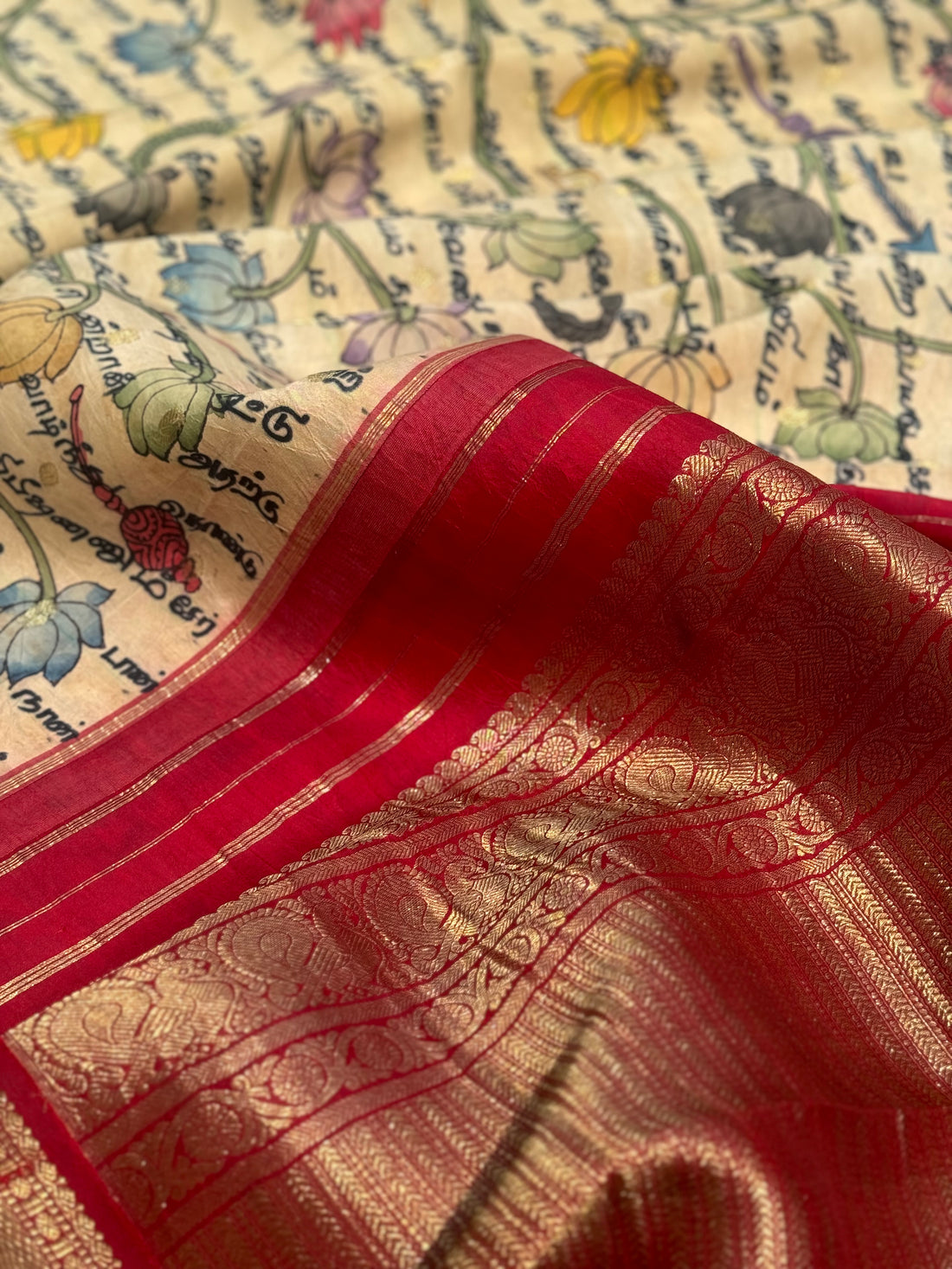 A Stupendous Tamil Ramayana penkalamkari scripts brand exclusive masterpiece kanchivaram silk saree