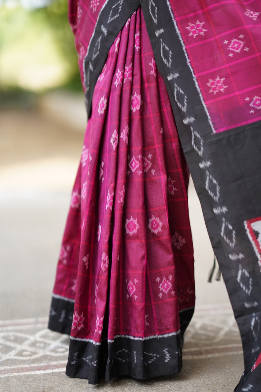 Plum pink Nirangal contemporary Silk ikkat Saree