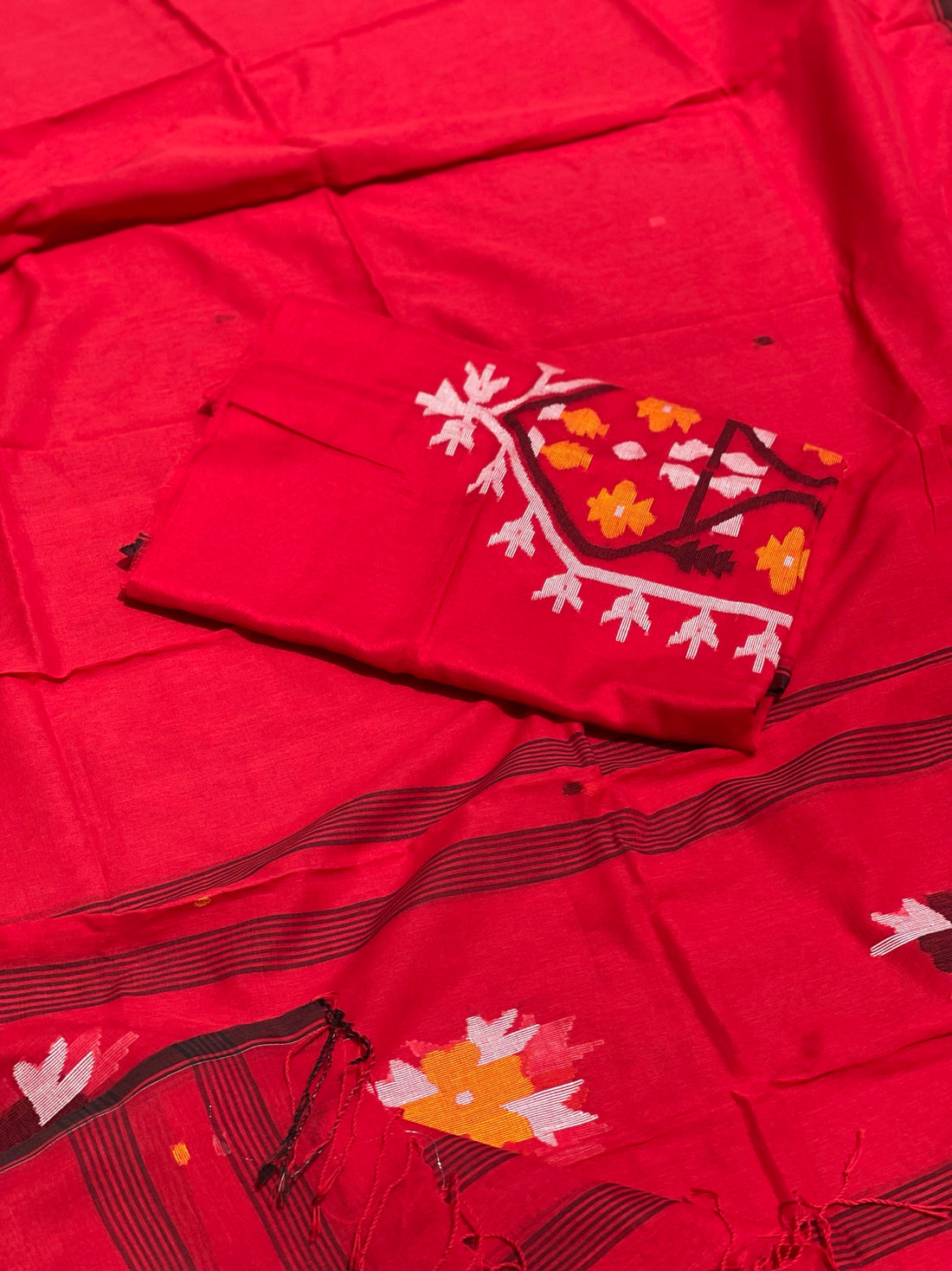 Handwoven Soft Cotton Jamdhani Top And Dupatta Unstitched