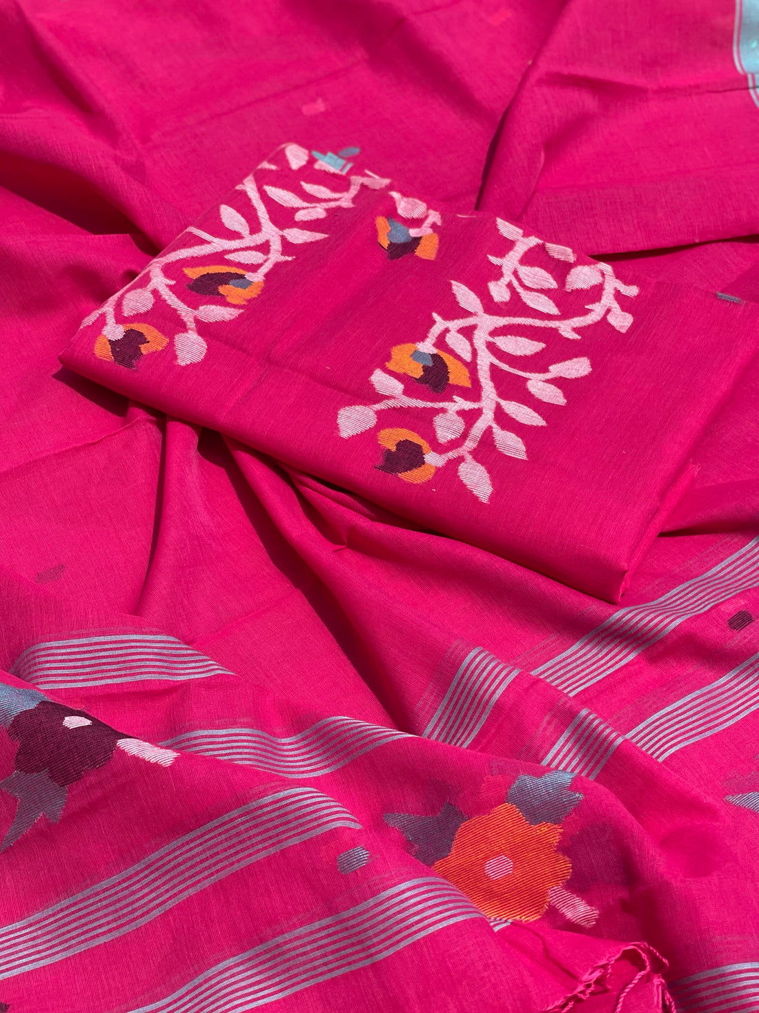 Handwoven Soft Cotton Jamdhani Top And Dupatta Unstitched