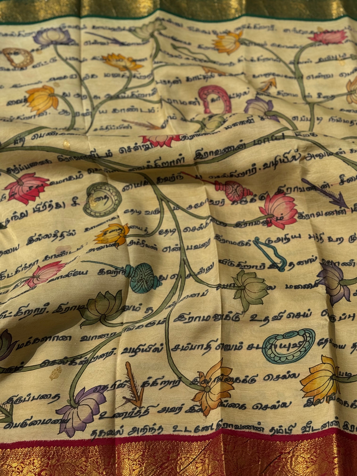 A Stupendous Tamil Ramayana penkalamkari scripts brand exclusive masterpiece kanchivaram silk saree