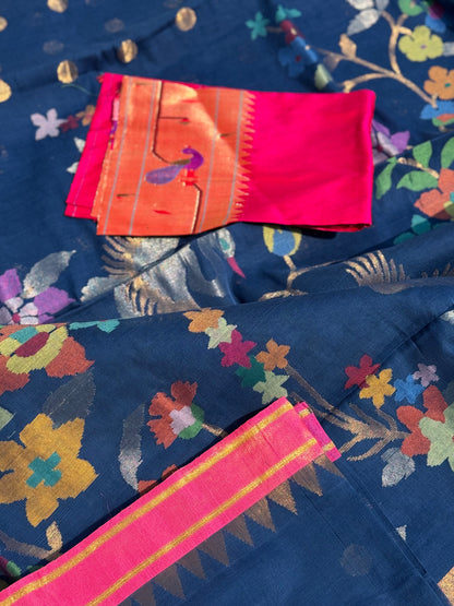 Handspun and handwoven ponduru Khadhi jamdani  cotton saree