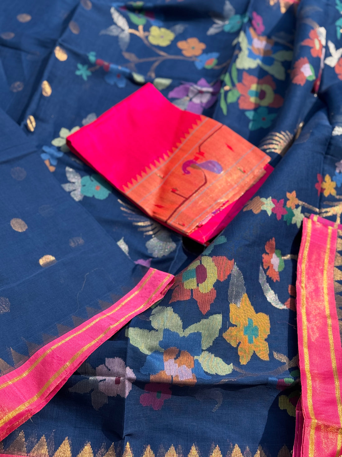 Handspun and handwoven ponduru Khadhi jamdani  cotton saree