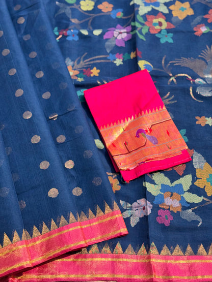 Handspun and handwoven ponduru Khadhi jamdani  cotton saree