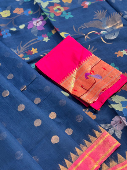 Handspun and handwoven ponduru Khadhi jamdani  cotton saree
