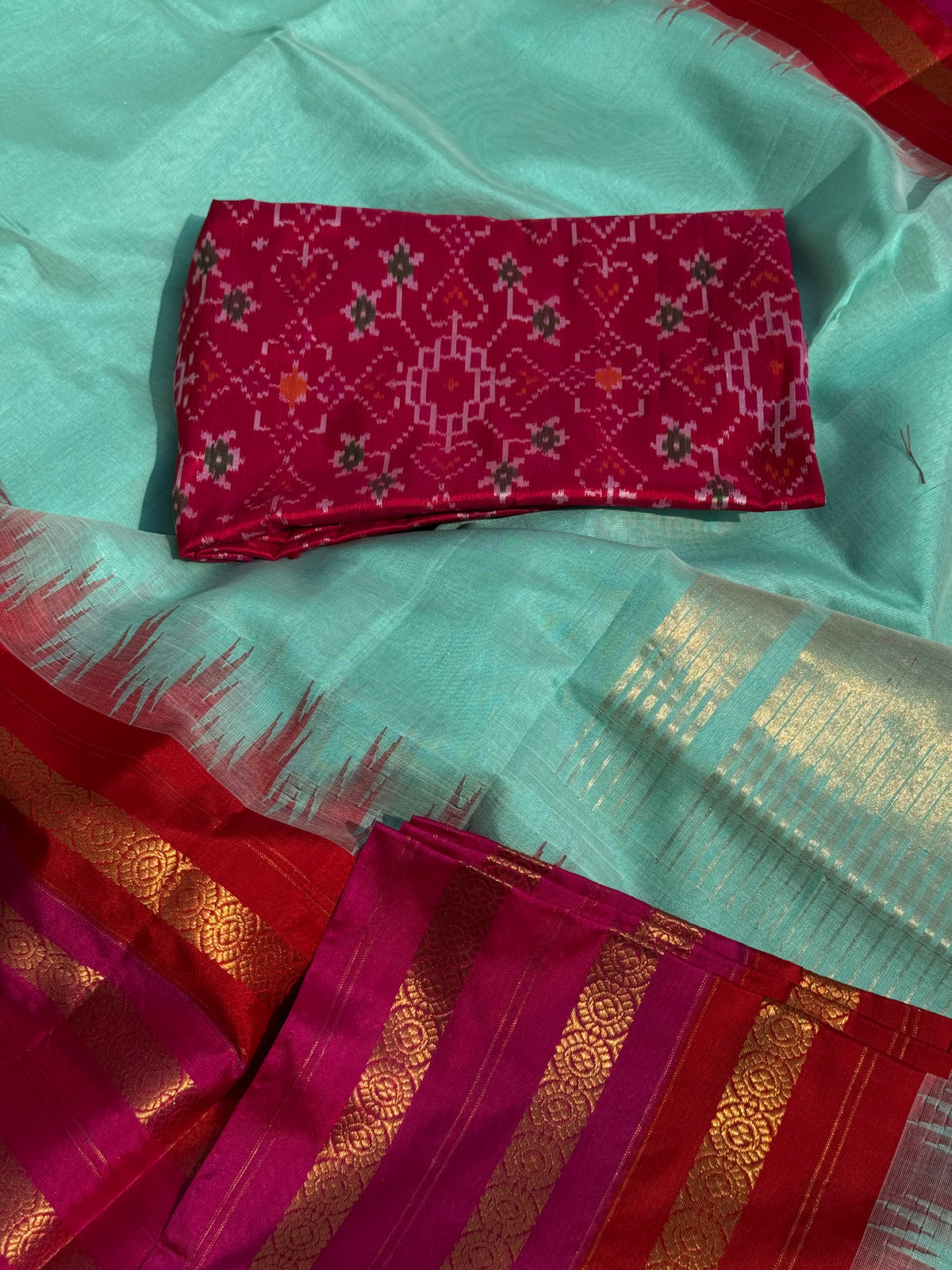 Handspun and handwoven ponduru Khadhi by silk saree