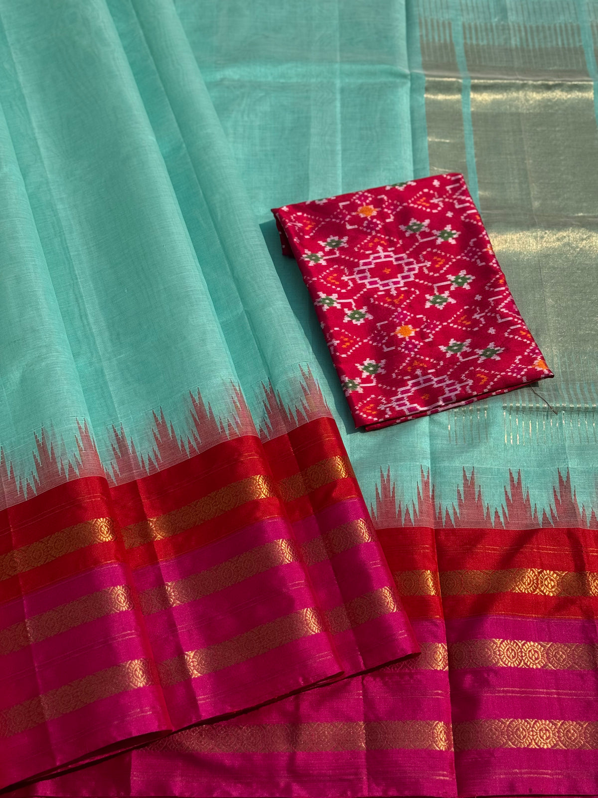 Handspun and handwoven ponduru Khadhi by silk saree
