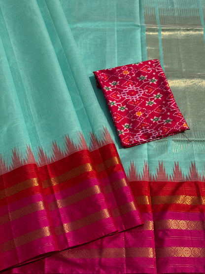 Handspun and handwoven ponduru Khadhi by silk saree