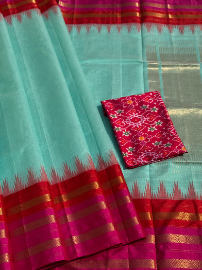 Handspun and handwoven ponduru Khadhi by silk saree