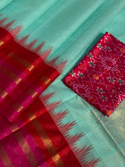 Handspun and handwoven ponduru Khadhi by silk saree
