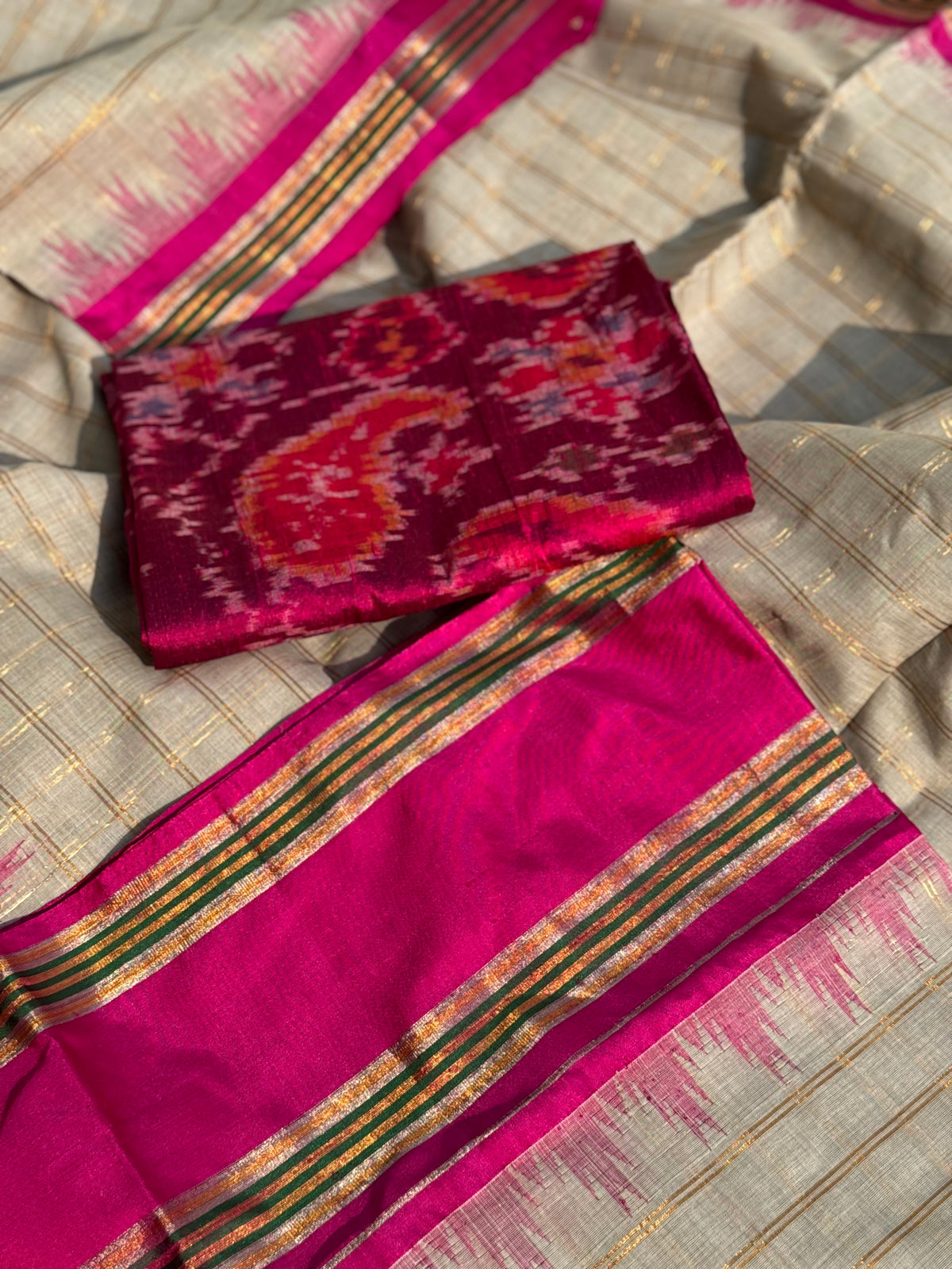 Handspun and handwoven ponduru Khadhi cotton saree