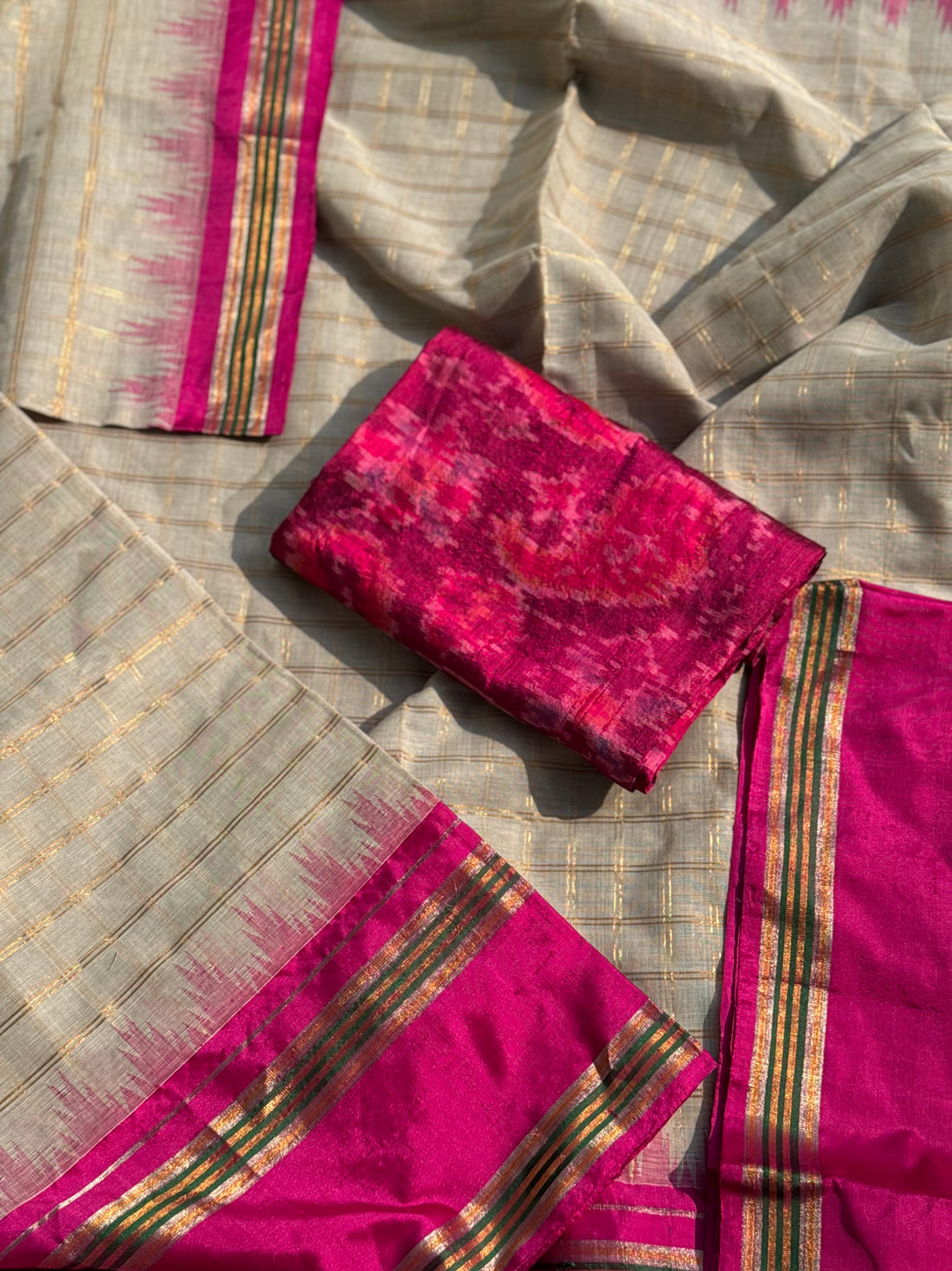 Handspun and handwoven ponduru Khadhi cotton saree